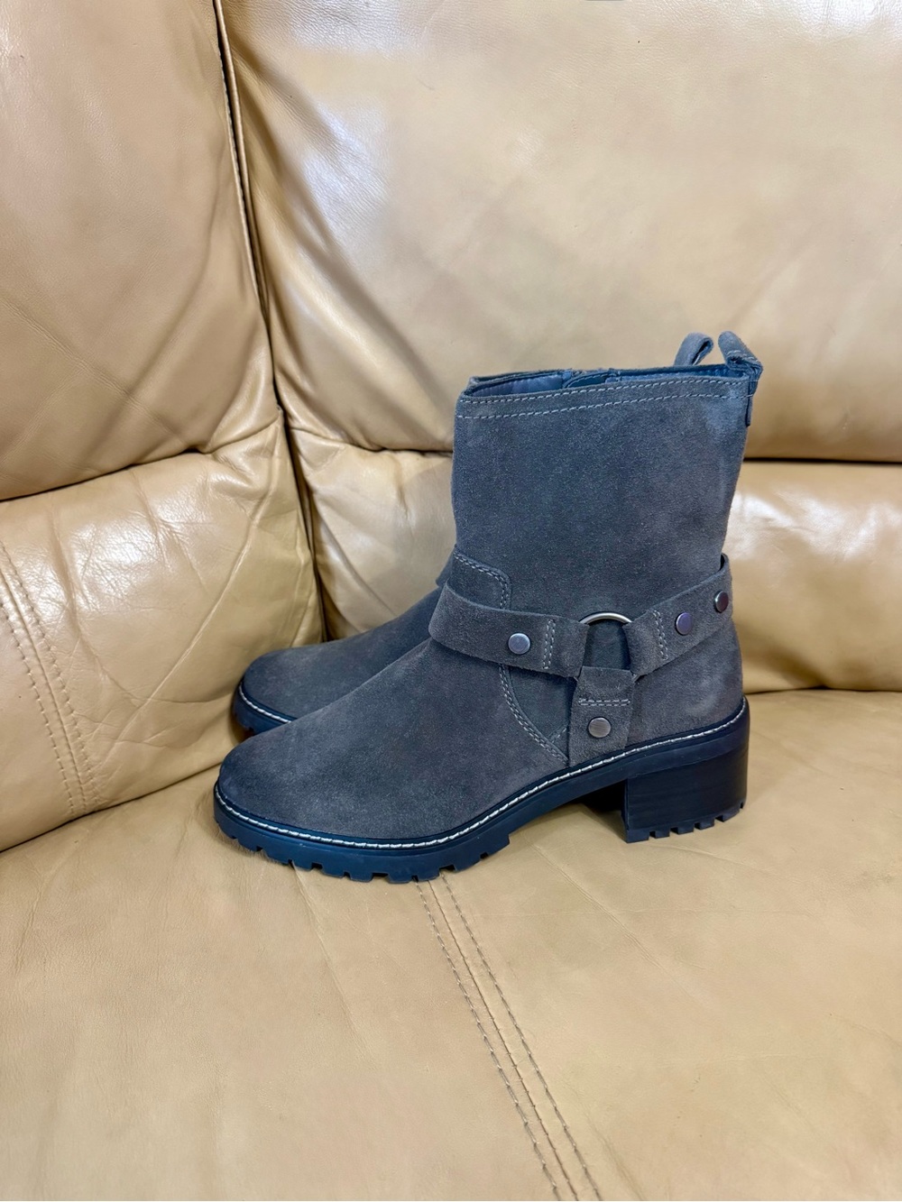 Naturalizer Tess Gray Suede Moto Harness Boots Women’s 8M